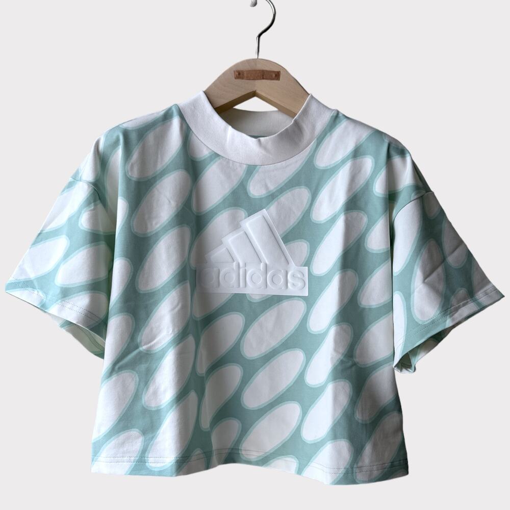Adidas X Marimekko Future Icons 3- stripes Tee, Size S, Cloud White/ Green